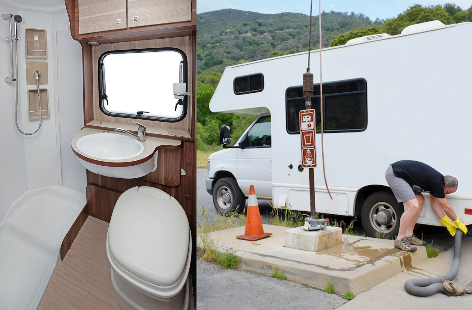 Portable RV/camper toilet and holding tank setup in Arlington, Texas
