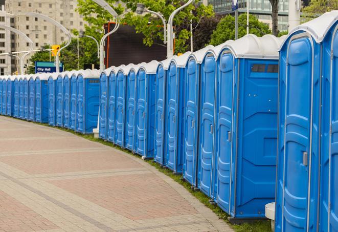 Seasonal porta potty units set up at a Arlington, Texas venue